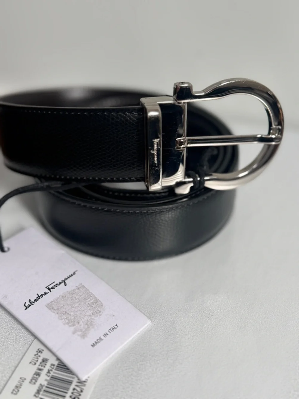 Salvatore Ferragamo Black Leather Belt with Silver Gancini Buckle